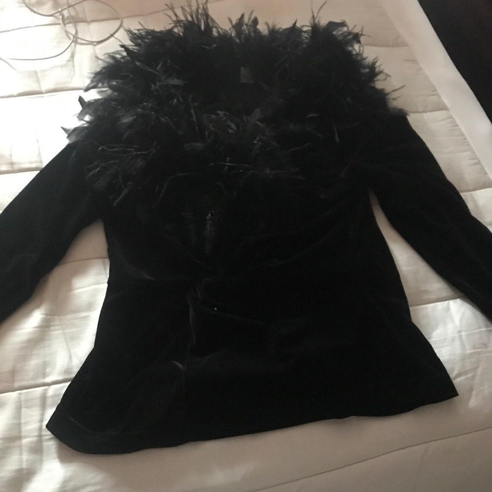 Holiday Velvet Top with Feathered Neckline